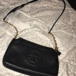 Tory Burch Bombe Chain Black Leather Crossbody
